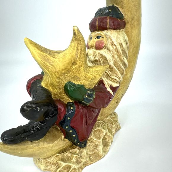 Vintage 1994 Ila Lefever Enesco Santa Resting on the Moon Holding Star Folk Art - Picture 9 of 15